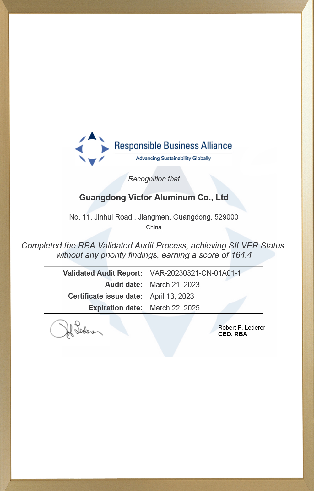 RBA VAP Social Responsibility Audit Standards